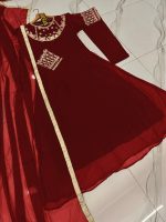 Handwork And Embroidery On Neck,Sleeves Maxi With Lace Work Duppatta And Trouser 3Pcs