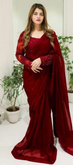 Stitch Saree  Heavy Sequence Embroidered With Pearls - Image 3