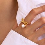 Forever Bow Pearl Charm Ring – Adjustable Size - Image 6