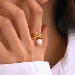 Forever Bow Pearl Charm Ring – Adjustable Size - Image 5