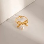 Forever Bow Pearl Charm Ring – Adjustable Size - Image 4