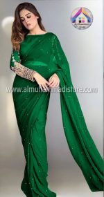 Silk Sleeves Sequence Embroidery Blouse With Pettycoat And Pearls Attached Saree - Image 5