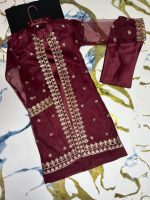 Kids Embroidered Gown 3Pcs Dress – Inner, Trouser & Organza Gown - Image 9