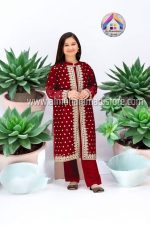 Kids Embroidered Gown 3Pcs Dress – Inner, Trouser & Organza Gown - Image 4