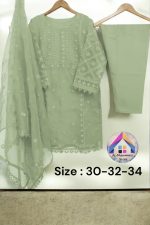 Heavy Embroidered 3-Piece Dress (Shirt, Trouser & Dupatta) - Image 9