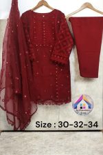 Heavy Embroidered 3-Piece Dress (Shirt, Trouser & Dupatta) - Image 12