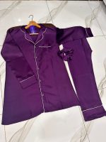 Piping Work Night Wear Suit – 3Pcs (Shirt, Trouser & Scrunch)