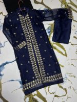 Front Sleeves Allover Embroidery Gown With Inner & Trouser – Kids 3Pcs Set - Image 10