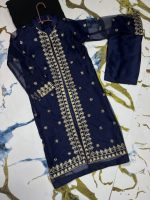 Front Sleeves Allover Embroidery Gown With Inner & Trouser – Kids 3Pcs Set - Image 8