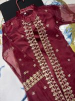 Front Sleeves Allover Embroidery Gown With Inner & Trouser – Kids 3Pcs Set - Image 6