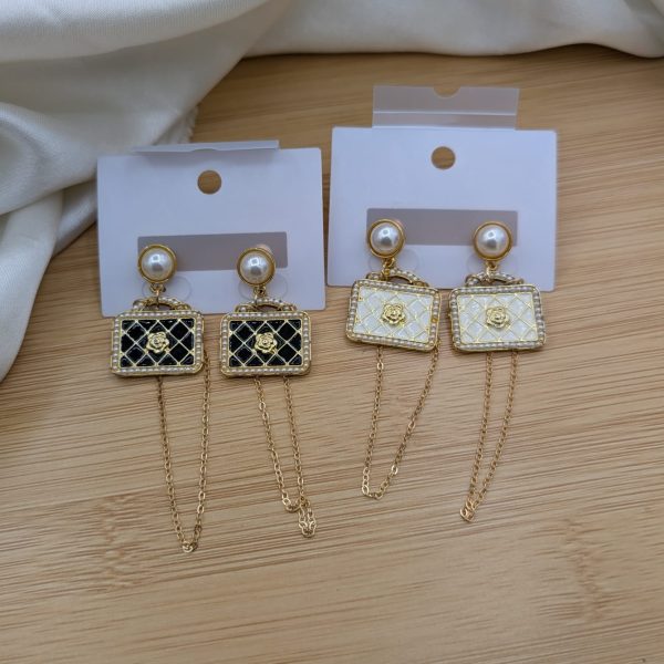 Royal Pearl Square Chain Drop Earrings