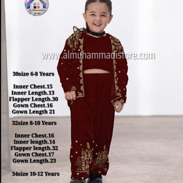 Front Shoulder Bunches All-over Handwork Gown Set 3pcs